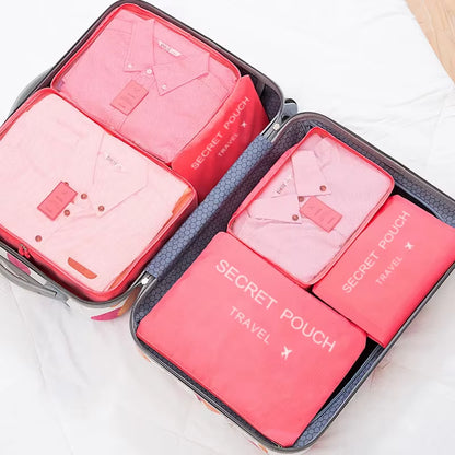 6 Pcs/Set Pink/Blue/Grey Travel Storage Bag Large Capacity Waterproof Luggage Clothing Underwear Storage with Zipper