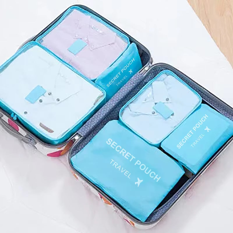 6 Pcs/Set Pink/Blue/Grey Travel Storage Bag Large Capacity Waterproof Luggage Clothing Underwear Storage with Zipper