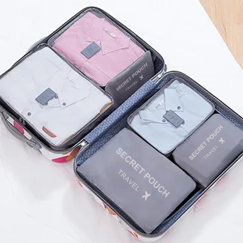 6 Pcs/Set Pink/Blue/Grey Travel Storage Bag Large Capacity Waterproof Luggage Clothing Underwear Storage with Zipper