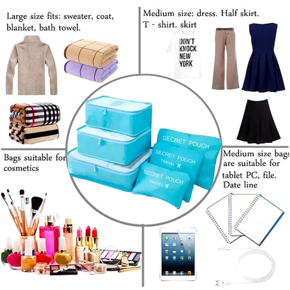 6 Pcs/Set Pink/Blue/Grey Travel Storage Bag Large Capacity Waterproof Luggage Clothing Underwear Storage with Zipper