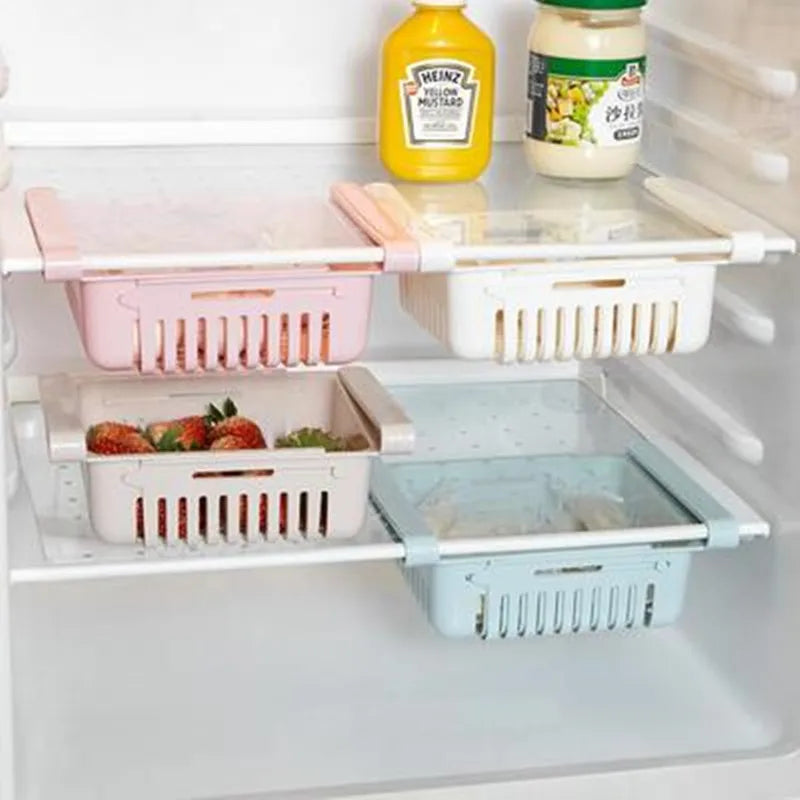 1Pc Refrigerator Storage Basket Flexible Expandable Fridge Organizer Drawer Storage Rack Storage Fresh Box Freezer Box Storage