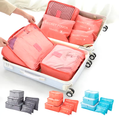 6 Pcs/Set Pink/Blue/Grey Travel Storage Bag Large Capacity Waterproof Luggage Clothing Underwear Storage with Zipper