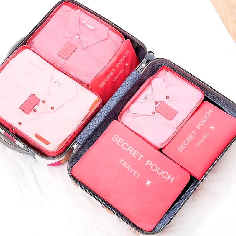 6 Pcs/Set Pink/Blue/Grey Travel Storage Bag Large Capacity Waterproof Luggage Clothing Underwear Storage with Zipper