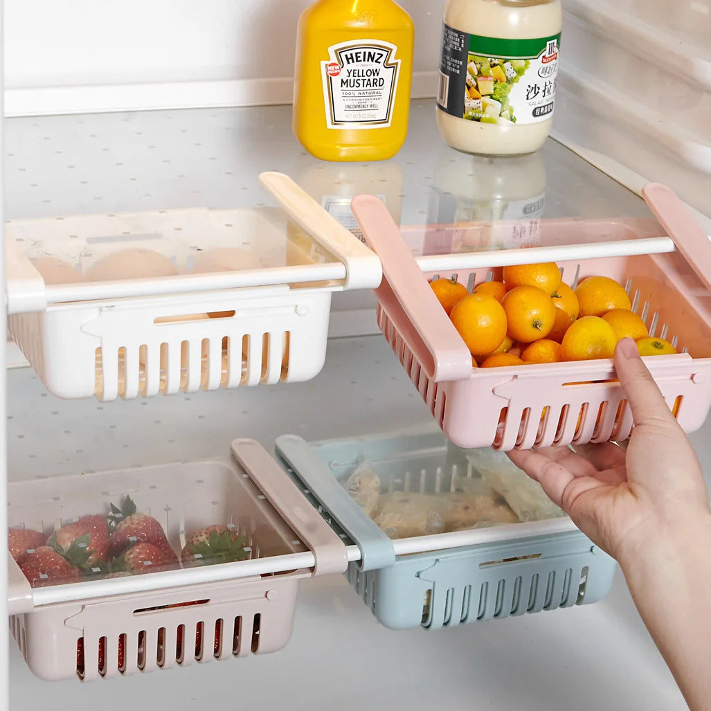 1Pc Refrigerator Storage Basket Flexible Expandable Fridge Organizer Drawer Storage Rack Storage Fresh Box Freezer Box Storage