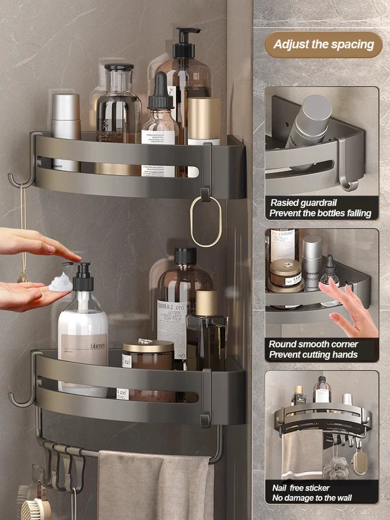 Adhesive Bathroom Shampoo Holder Shower Caddy Shelves Storage Organizer No Drill Shelf Corner Towel Holder Shelves for Bathroom